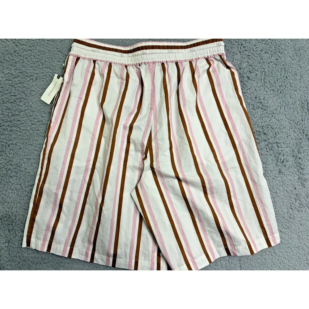 Anthropologie Boxy Bermuda Shorts M Pink Stripe Beach Coast Summer Vacation NWT